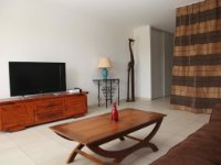 Owners photos of our condo. The patio is to the left, the bed on the other side of the curtain to the right.